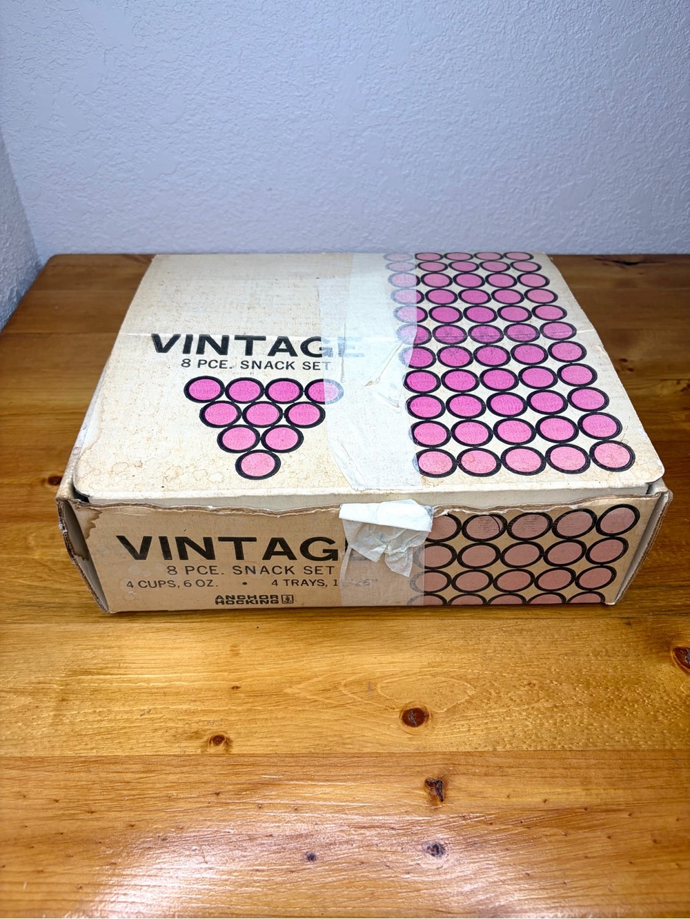 VINTAGE ANCHOR HOCKING SERVA-SNACK GLASS CUPS 8 PIECE SET GRAPE VINE